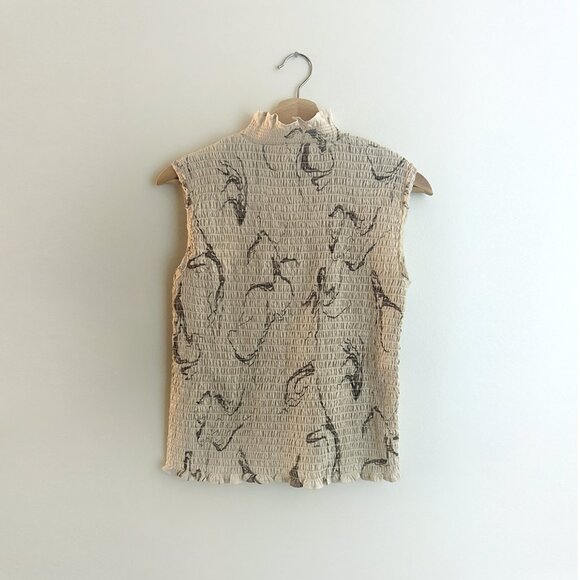 OAK + FORT sleeveless Blouse Mock Neck Rushed Oatmeal Swirl Pattern Brand New - Picture 8 of 8